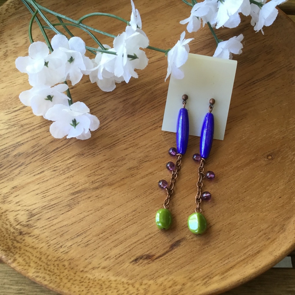 Shake glossy earrings ☆blue & green ☆